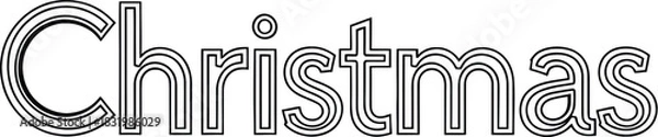 Fototapeta Outline text for Christmas with double lines on a white background lettering calligraphy