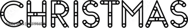 Fototapeta Outline text of Christmas with small circles and double lines forming letters Keywords: Christmas, text, typography, holiday, festive, celebration, winter, greeting, outline, lettering, word, black