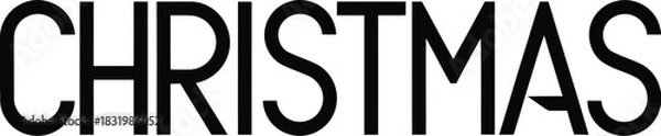 Fototapeta Simple Black Christmas Text with Clean Modern Font on White Background lettering typography