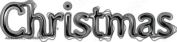 Fototapeta Textured Black Christmas Text with Wavy Lines on White Background word lettering