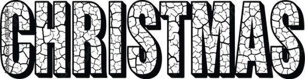 Fototapeta 3D Christmas Text with Cracked Earth Texture and Shadow on White Background lettering typography