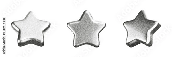 Fototapeta 3D noise stars icon set with grainy gradient effect in y2k style isolated. Gritty star with dot texture for retro Christmas and New Year decoration. Award trophy and winner reward. 3D vector figure