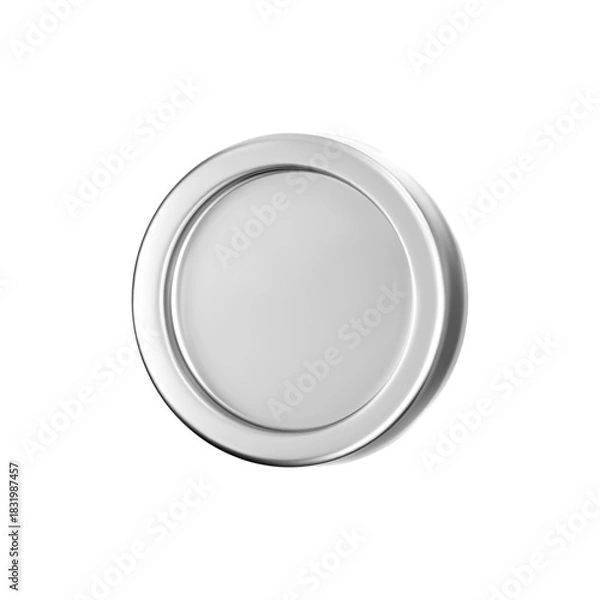 Fototapeta 3D silver coin icons set with a chrome metallic effect, isolated on a white background. Render of chrome coins, game token, digital currency icons or silver reward medals. 3D vector illustration.