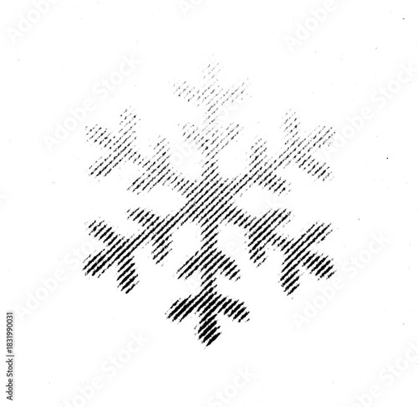 Fototapeta Macro close-up of a halftone-printed snowflake shape on a transparent background. In small preview it appears as a clear winter snowflake
