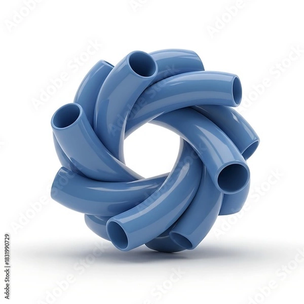 Fototapeta Abstract Blue Pipes Twisted Together Forming Circular Shape On White Background