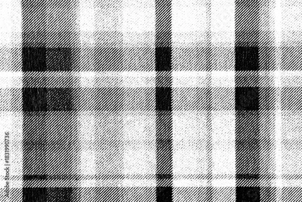 Obraz Macro halftone of soft plaid fabric with crossing stripes and shaded squares, black ink textile pattern on a transparent background.