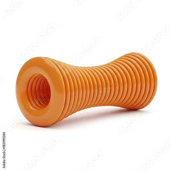 Fototapeta Orange ridged dog toy in bone shape on white background isolated