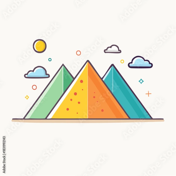 Obraz Stylized Pixelated Mountain Range Under a Sunny Sky With Fluffy Clouds And Sparkles