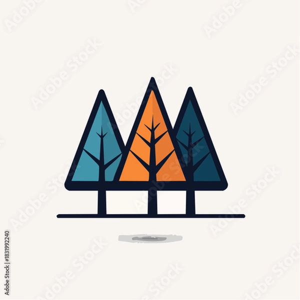 Obraz Stylized Geometric Trees With Blue And Orange Hues On A White Background With Subtle Shadow