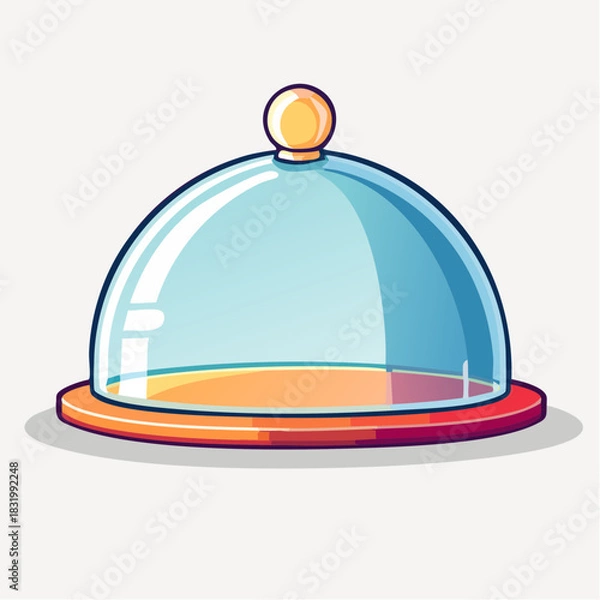 Fototapeta Transparent Glass Cloche Dome With Orange Base And Yellow Knob On White Background With Shadow
