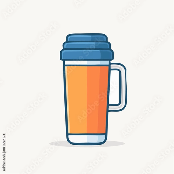 Obraz Orange And Blue Insulated Thermos Flask With A Handle On A White Background Flat Design Vector Illustration
