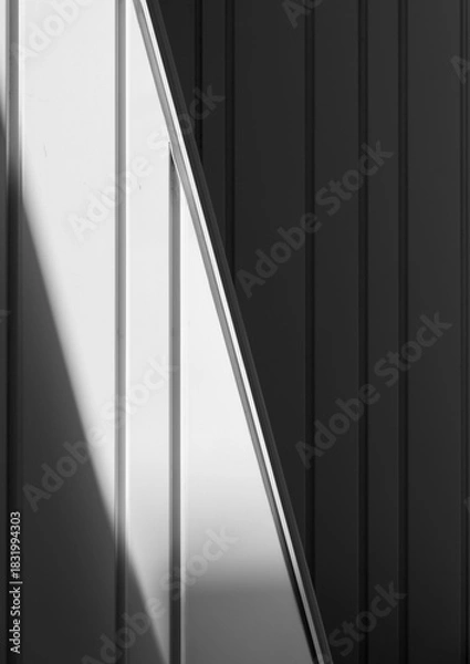 Fototapeta Abstract Black and White Architectural Detail With Geometric Lines and Dramatic Shadow Contrast