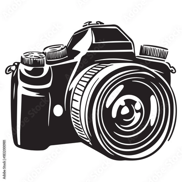 Fototapeta Camera with full black silhouette on white background