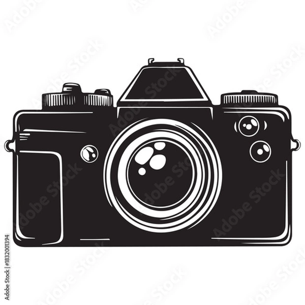 Fototapeta Camera with full black silhouette on white background