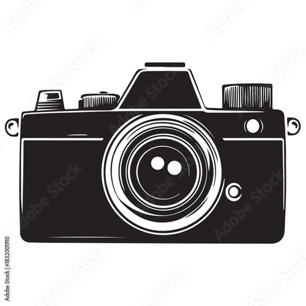 Fototapeta Camera with full black silhouette on white background