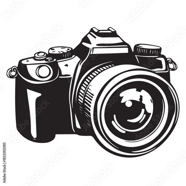 Fototapeta Camera with full black silhouette on white background