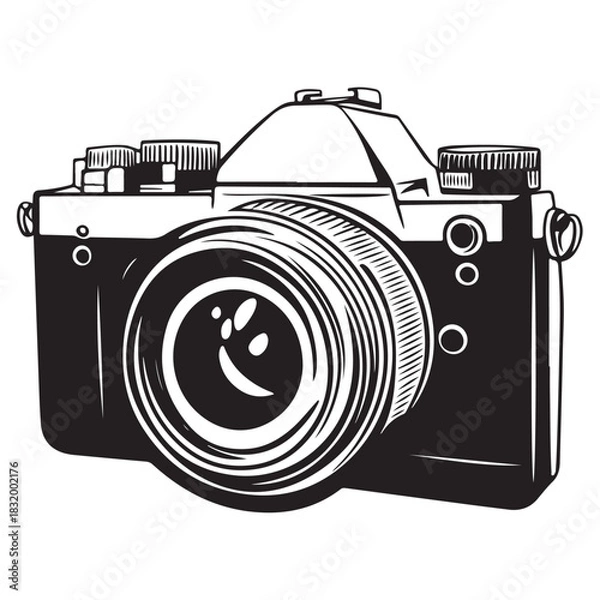 Fototapeta Camera with full black silhouette on white background