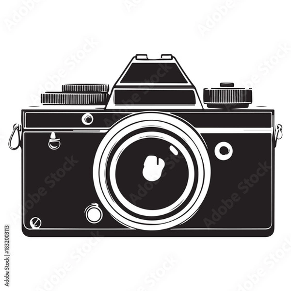 Fototapeta Camera with full black silhouette on white background