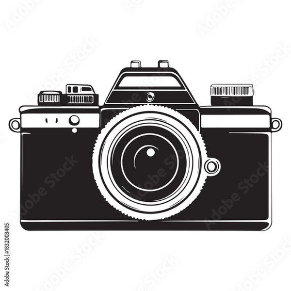 Fototapeta Camera with full black silhouette on white background