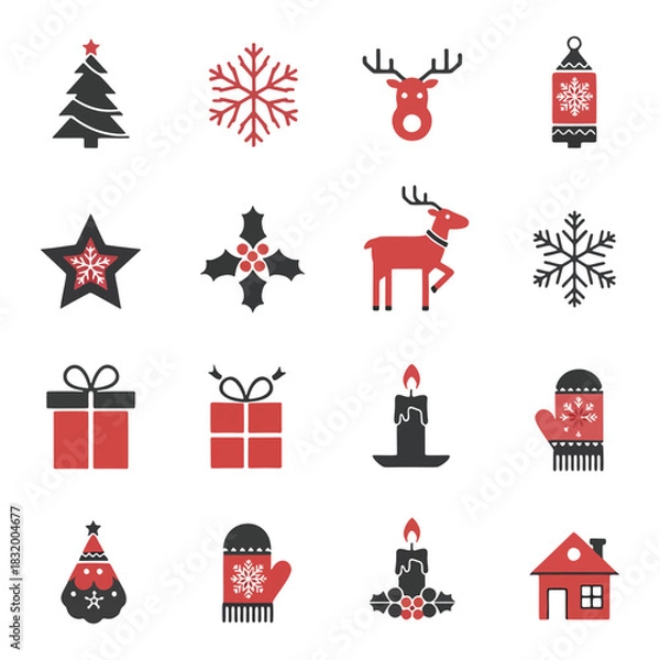 Obraz Festive Christmas Icons Set with Holiday Elements Design