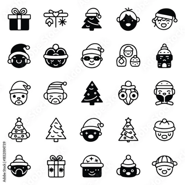 Obraz Festive Christmas Holiday Vector Icons Collection for Seasonal Digital Design Projects