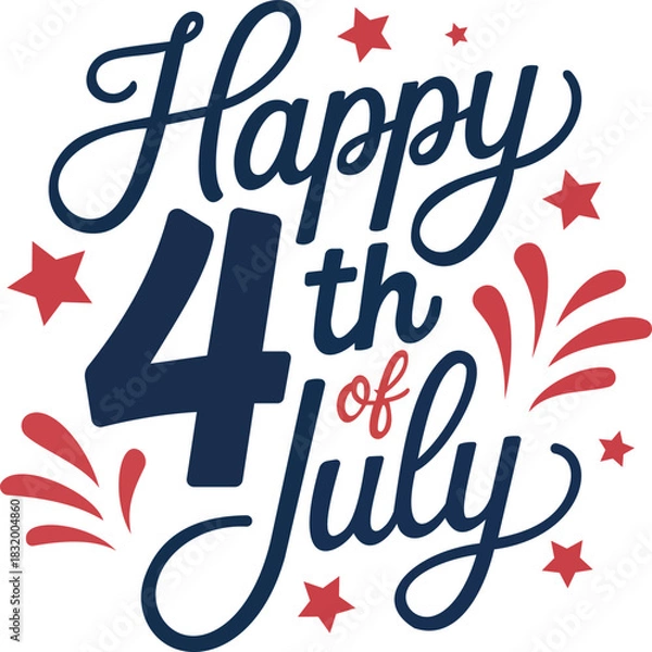 Fototapeta This festive graphic features the phrase "Happy 4th of July" in a playful and bold font, surrounded by stars and celebratory elements. Ideal for Independence Day celebrations, this design captures the