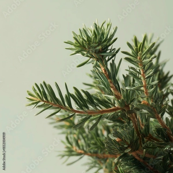 Obraz Minimal Pine Branch Isolated on Solid Background