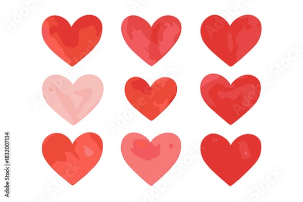 Fototapeta Heart shapes in various shades of red and pink arranged in a pleasing grid pattern for decorative use