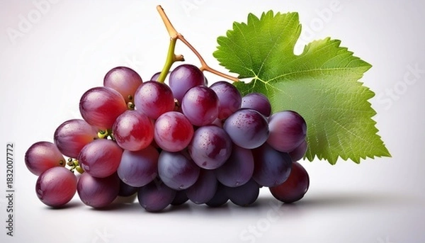Fototapeta ripe bunch of grapes on a branch with a leaf no background