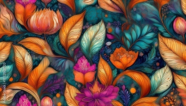 Fototapeta seamless hand painted dirt and floral pattern in the s seamless texture