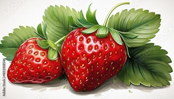 Fototapeta strawberry with leaves isolated on white background generative ai