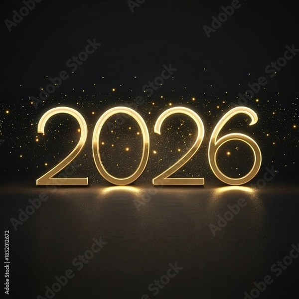Fototapeta 2026 metallic gold numbers on matte black background with soft glow