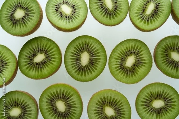 Fototapeta Freshly sliced kiwi fruit pattern isolated on white background