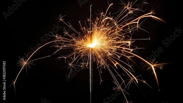 Fototapeta Single sparkler vertical shot on pure black background