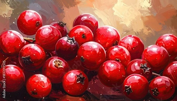 Fototapeta Vibrant cluster of fresh red berries on a natural background.