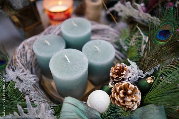 Obraz Christmas candles. Close up. 