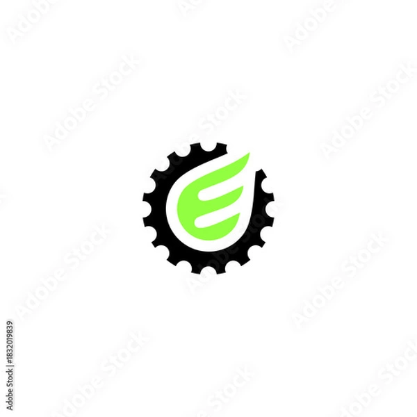 Fototapeta letter E initial with gas engineering gear logo icon vector template