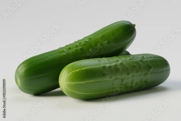 Fototapeta Two fresh green cucumbers isolated on white background