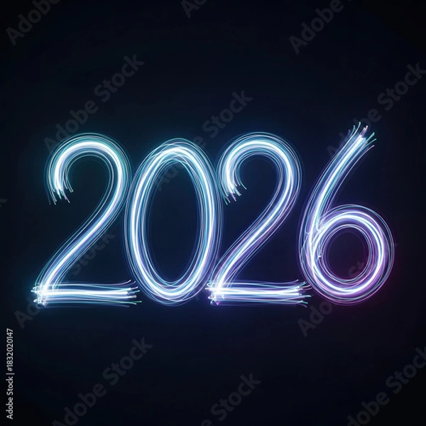 Fototapeta Soft abstract light trails forming 2026 on dark backdrop