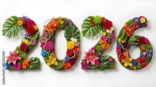 Obraz Nature-inspired 2026 made of blooming flowers and greenery.