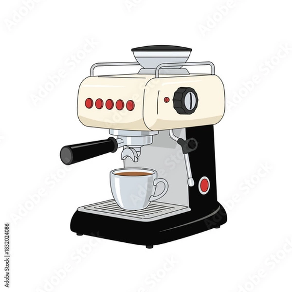 Fototapeta Stylized espresso machine illustration with creamy and black color scheme on white background