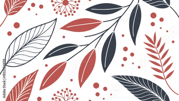 Obraz Abstract Botanical Seamless Pattern with Leaves and Floral Elements.