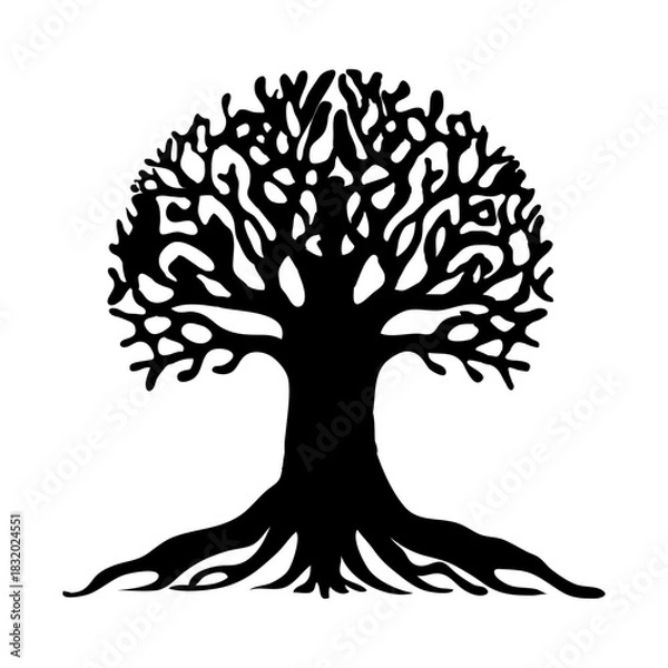 Fototapeta Black Silhouette Tree Vector Illustration | Minimalist Botanical Tree Design