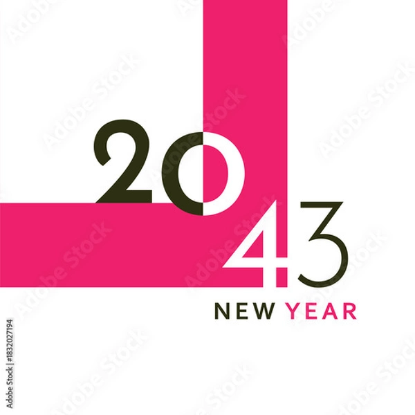 Fototapeta A clean and modern New Year 2043 artwork with bold black typography and a simple geometric layout. Perfect for greeting cards, banners, posters, digital content, and festive graphic projects.