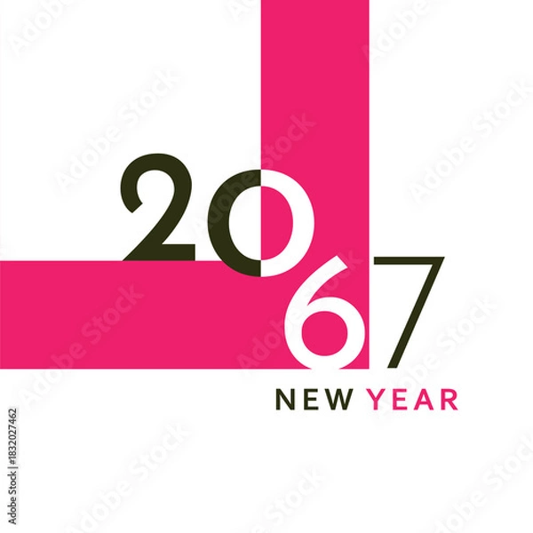 Fototapeta A clean and modern New Year 2067 artwork with bold black typography and a simple geometric layout. Perfect for greeting cards, banners, posters, digital content, and festive graphic projects.