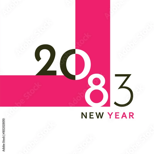 Fototapeta A clean and modern New Year 2083 artwork with bold black typography and a simple geometric layout. Perfect for greeting cards, banners, posters, digital content, and festive graphic projects.