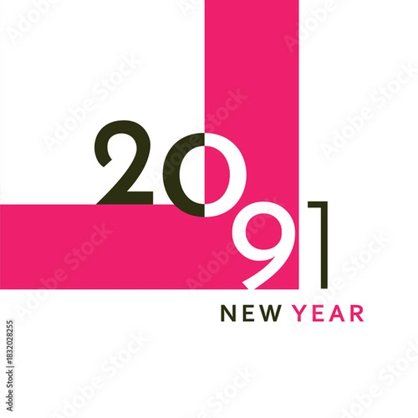 Fototapeta A clean and modern New Year 2091 artwork with bold black typography and a simple geometric layout. Perfect for greeting cards, banners, posters, digital content, and festive graphic projects.