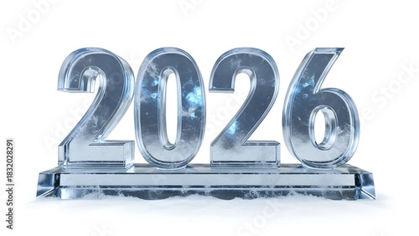 Obraz Icy 2026 numbers with frosted details and glacial textures.