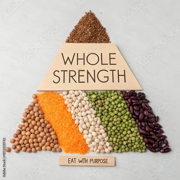 Fototapeta Healthy food composition forming a triangle with text