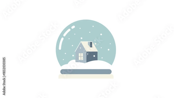 Obraz Minimalist Flat Color Snow Globe Vector with Winter House and Snowfall